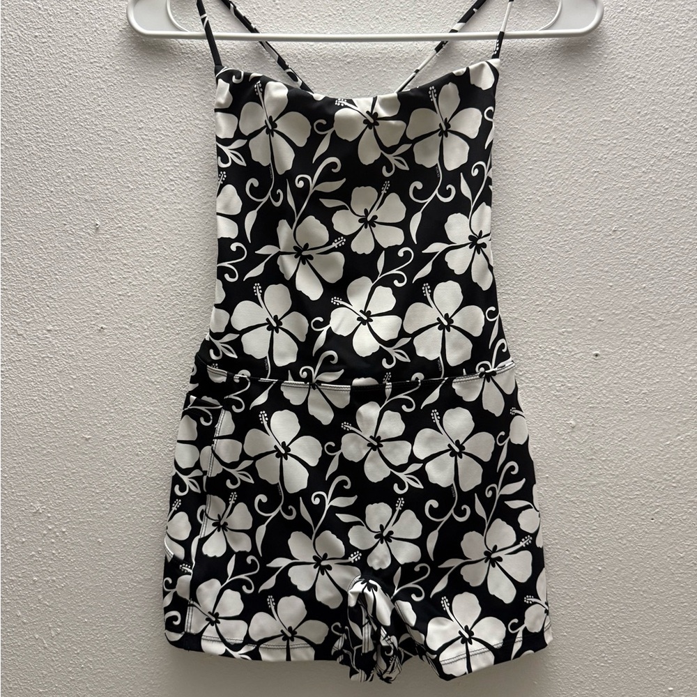 Floral Black and White Kids Romper